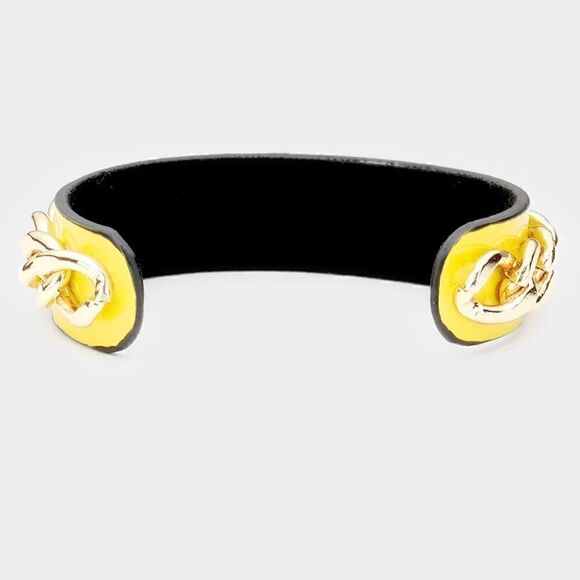 Honey Bee Yellow Metal Chain Cuff Bracelet - Picture 2 of 5